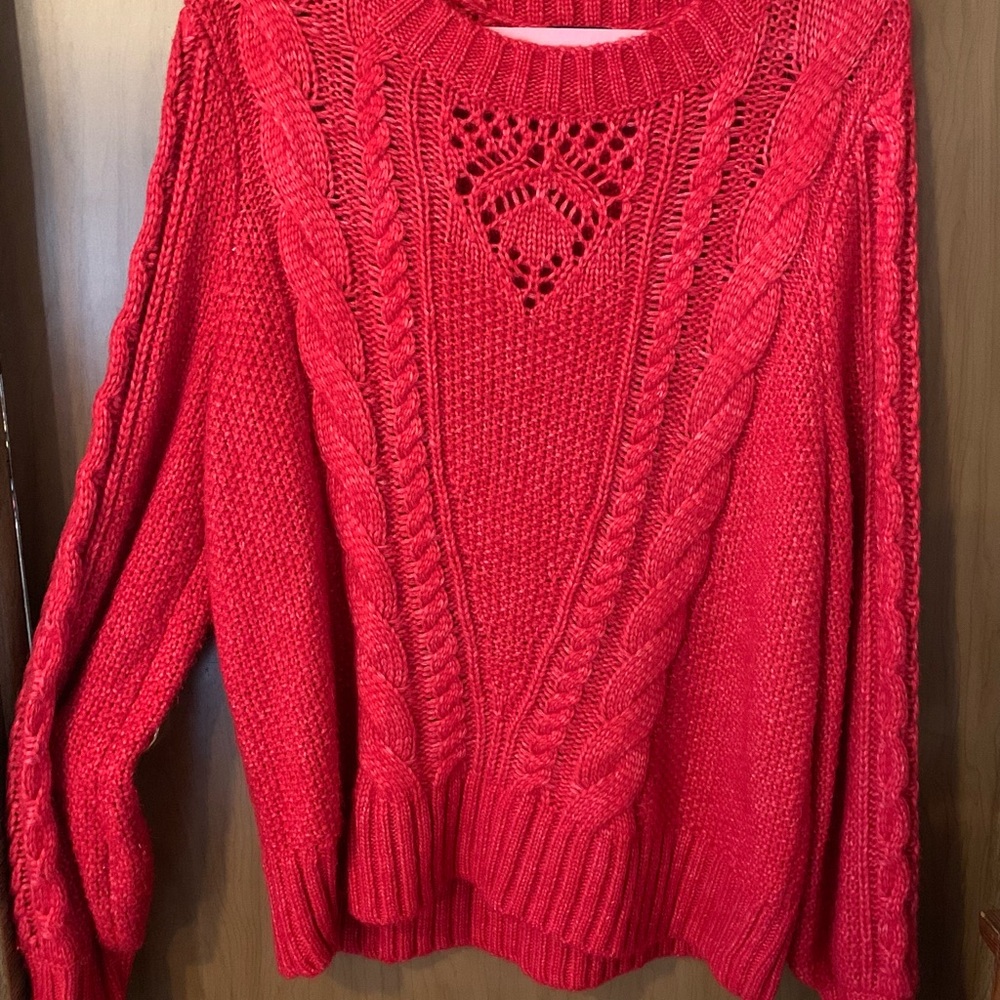 Talbots Bold Red Cable Knit Sweater - image 2